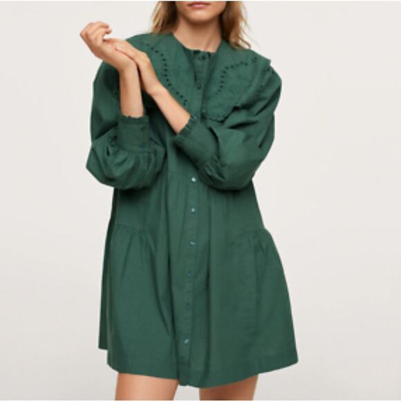 Womens Mango Haydi Cotton Embroidered Dress Green Size 10 EUC! - Picture 1 of 3
